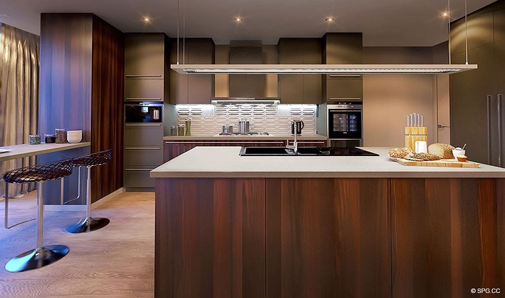 Gourmet Kitchen at Privage, Luxury Waterfront Condominiums Located at 325 North Birch Rd, Ft Lauderdale, FL 33304