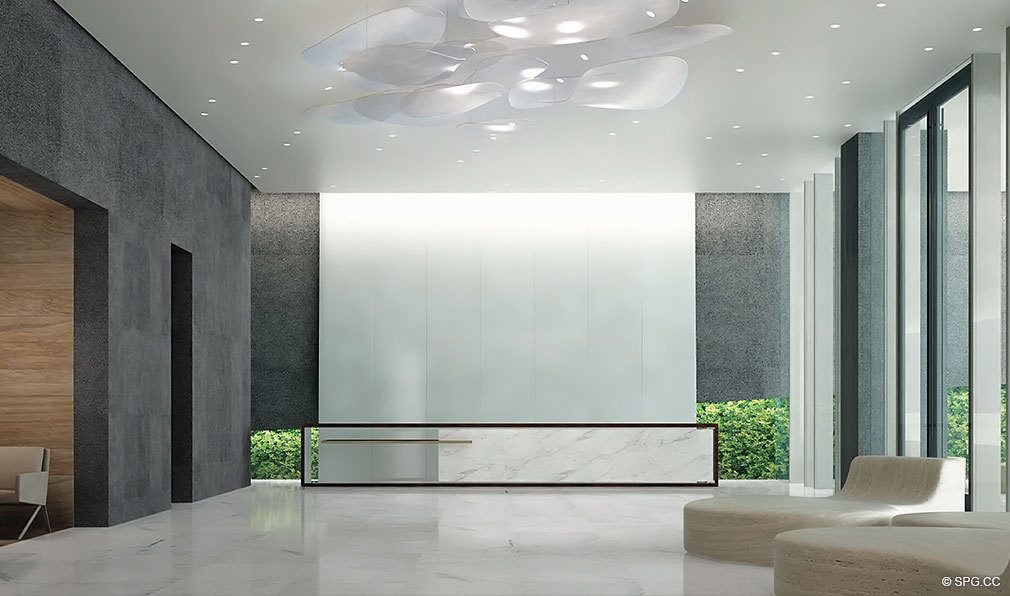 Lobby at Reach Brickell City Centre, Luxury Seaside Condominiums Located at 700 Brickell Ave, Miami, FL 33131