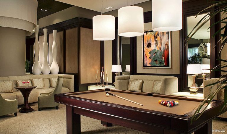 Ritz-Carlton Residences Billiard Room, Luxury Oceanfront Condominiums Located at 2700 N Ocean Dr, Palm Beach, FL 33404