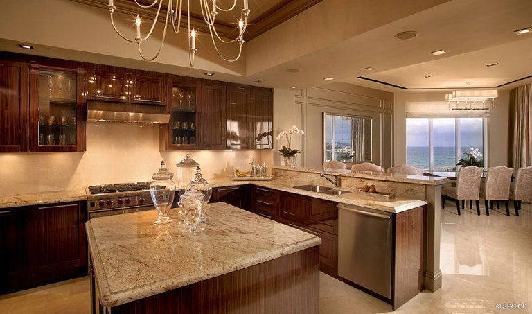 Gourmet Kitchen at Ritz-Carlton Residences, Luxury Oceanfront Condominiums Located at 2700 N Ocean Dr, Palm Beach, FL 33404