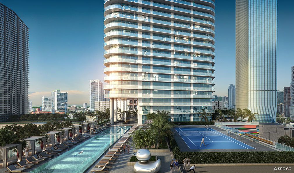 SLS Lux Brickell Pool Deck, Luxury Seaside Condominiums Located at 801 S Miami Ave, Miami, FL 33130