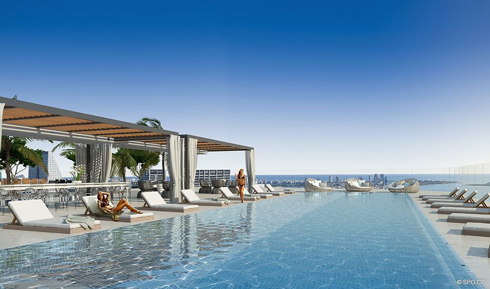 Pool at SLS Lux Brickell, Luxury Seaside Condominiums Located at 801 S Miami Ave, Miami, FL 33130
