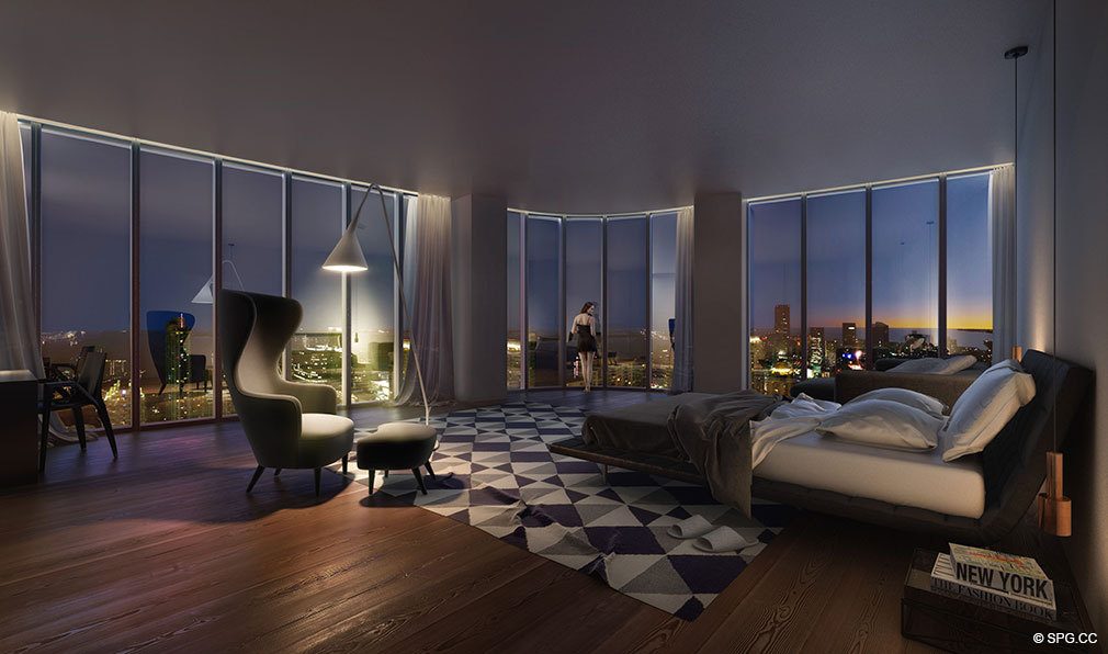 SLS Lux Brickell Bedroom, Luxury Seaside Condominiums Located at 801 S Miami Ave, Miami, FL 33130