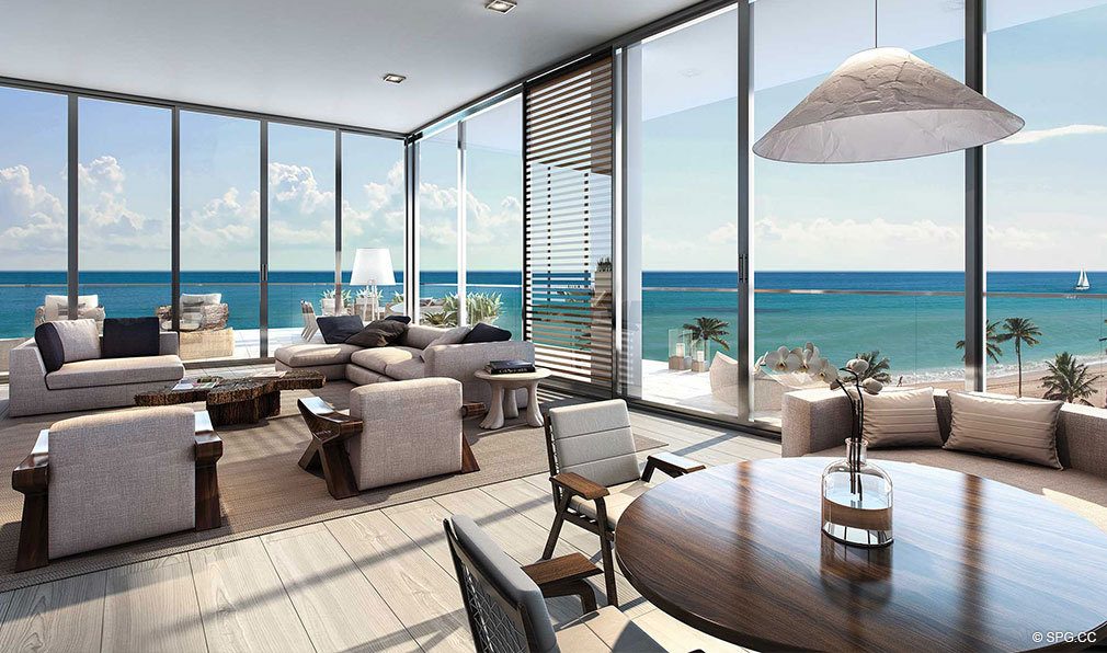 Living Room Design for Auberge Beach Residences, Luxury Oceanfront Condos in Ft Lauderdale