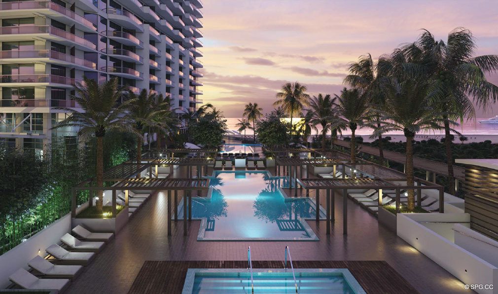 Sunset Pool Decks at Amrit Ocean Resort and Residences, Luxury Oceanfront Condos on Singer Island, Florida
