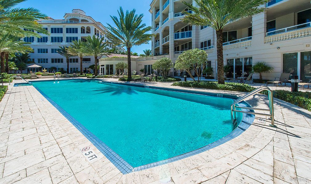 Pool Deck at Bellaria, Luxury Oceanfront Condominiums Located at 3000 South Ocean Blvd, Palm Beach, FL 33480