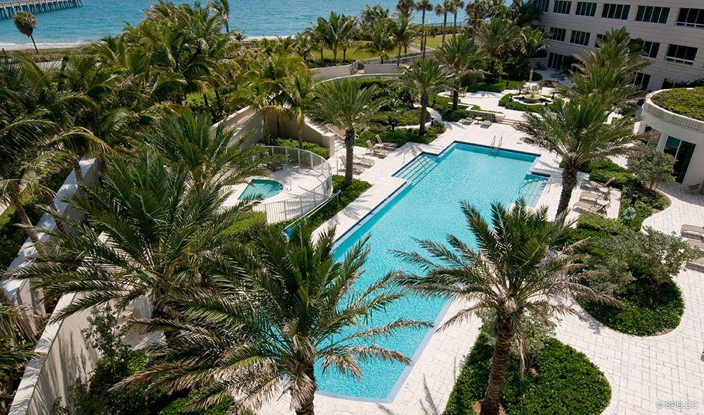 Beautiful Pool at Bellaria, Luxury Oceanfront Condominiums Located at 3000 South Ocean Blvd, Palm Beach, FL 33480