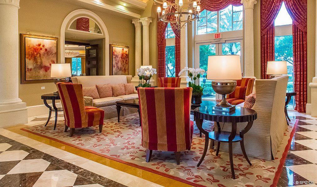 Lobby at Bellaria, Luxury Oceanfront Condominiums Located at 3000 South Ocean Blvd, Palm Beach, FL 33480